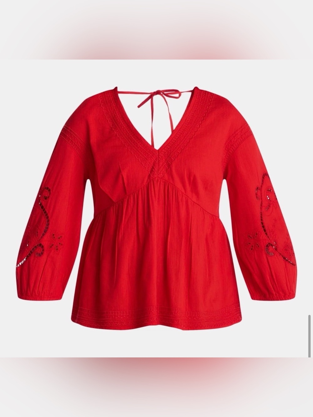 Time and Tru Red V-Neck Tie-Back Peasant Top